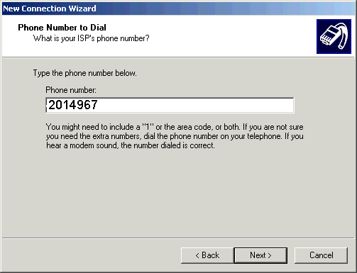 Enter the dialup phone number - click Next